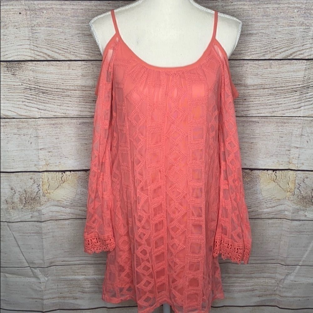 💗 - Xhilaration Coral Lace Longsleeve Dress Mini